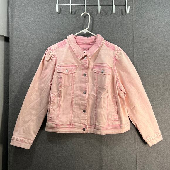 Candace Cameron Bure Puff-Sleeve Color Denim Jacket Rose Quartz Plus 18 W - Picture 1 of 9